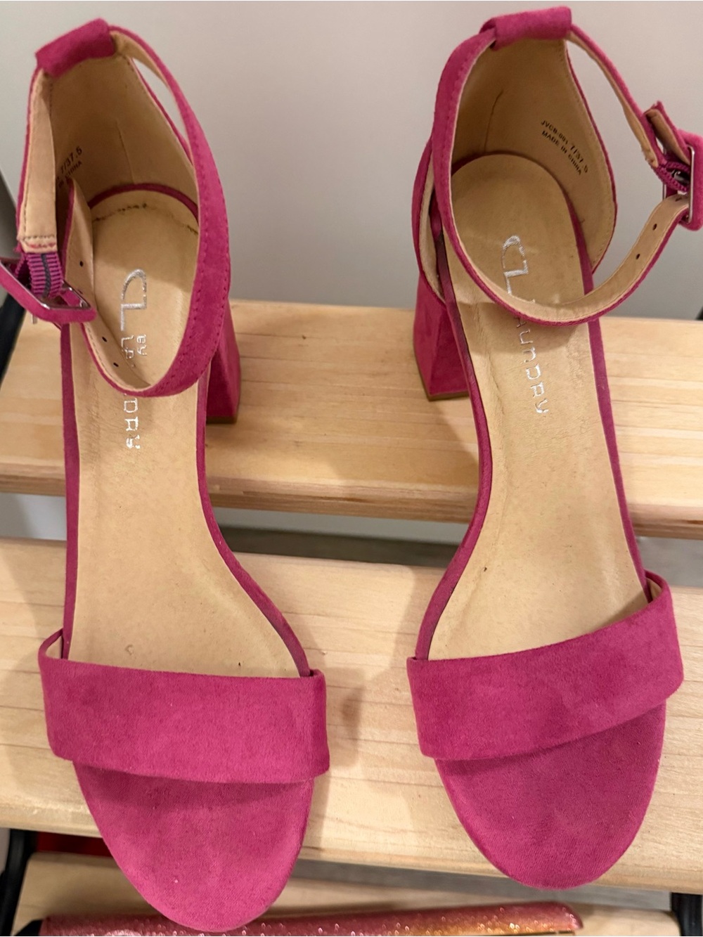 CL by Laundry Fuchsia Open-Toe Block Heel Sandals with Ankle Strap